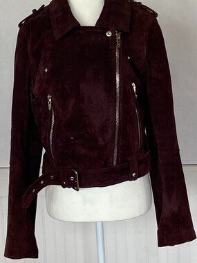 Blanc NYC Burgundy Suede Bomber jacket Womens Sz L